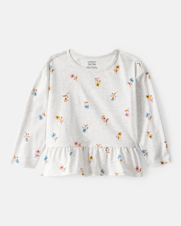 Product image 1 of Toddler Girl Floral Long-Sleeve Peplum Top - Grey