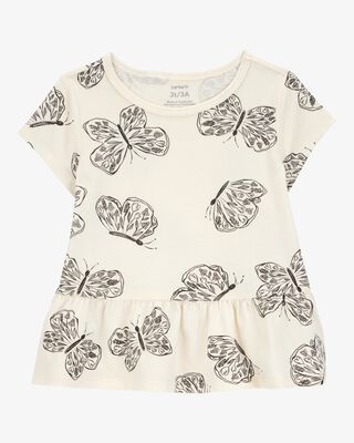 Product image 1 of Butterfly Short-Sleeve Peplum Tee - Cream