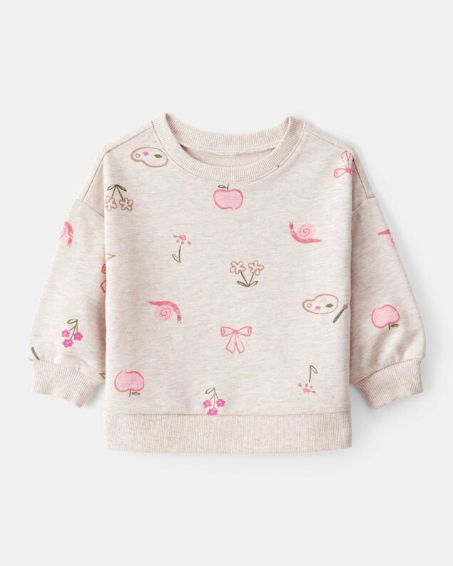 Product image 1 of Baby Girl French Terry Long-Sleeve Pullover Sweatshirt - Ivory