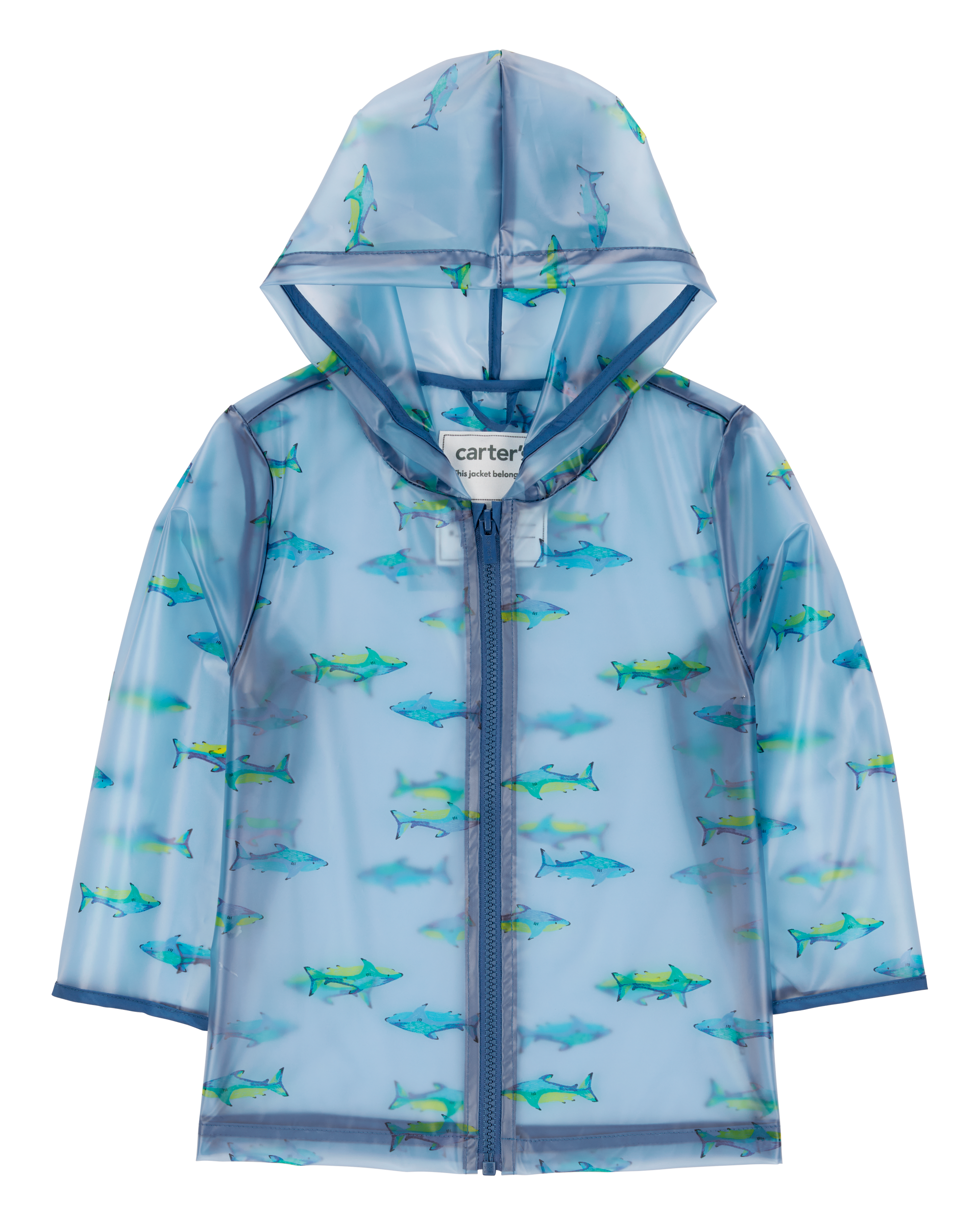 Toddler Shark Translucent Rain Jacket - Blue