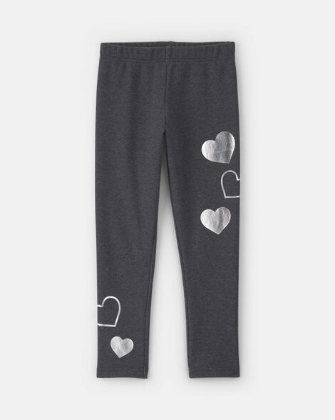 girls heart fleece pull-on stretch leggings - grey