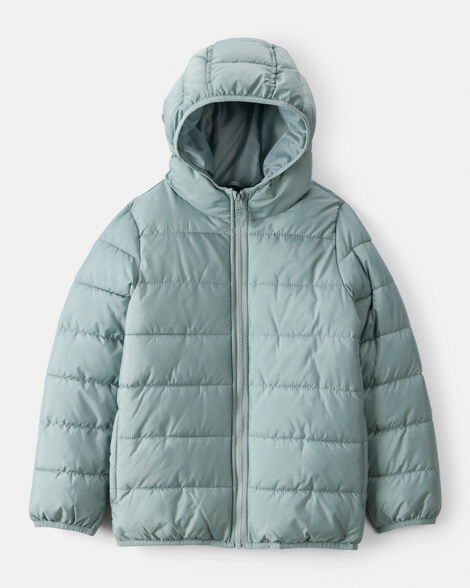 kid packable hooded puffer jacket - green