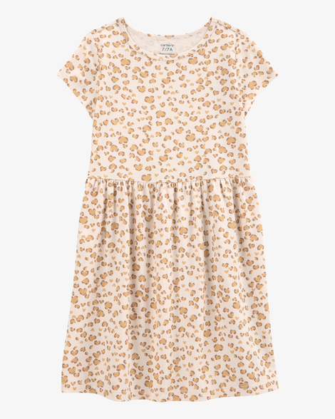 girls cheetah animal print short-sleeve dress