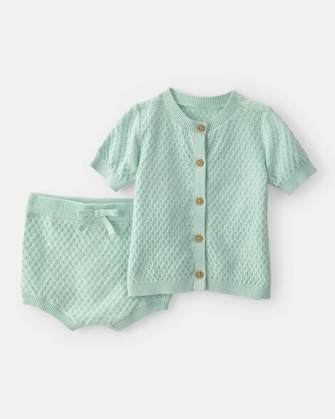 baby girl 2-piece crochet top & short set - green