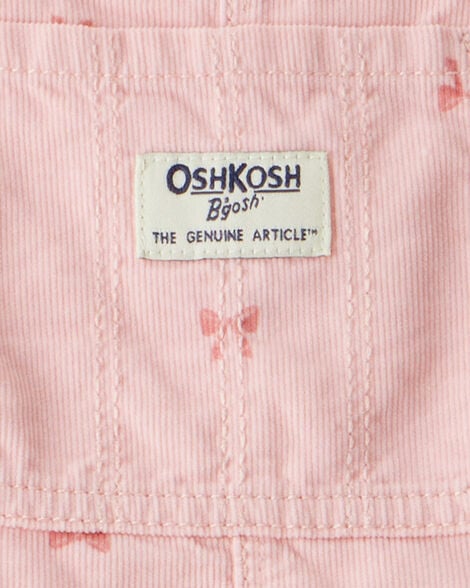 Toddler Girl Bow Print Corduroy Overalls - Pink