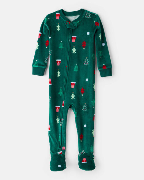 baby christmas trees dreamplush long-sleeve snug fit 1-piece pajamas - green