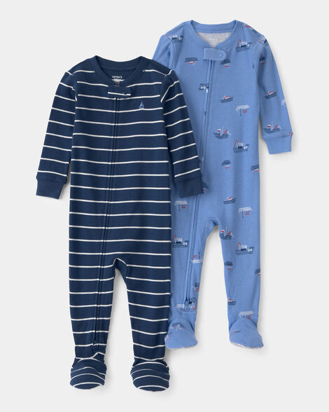 toddler boy 2-pack boat snug fit 1-piece pajama - blue