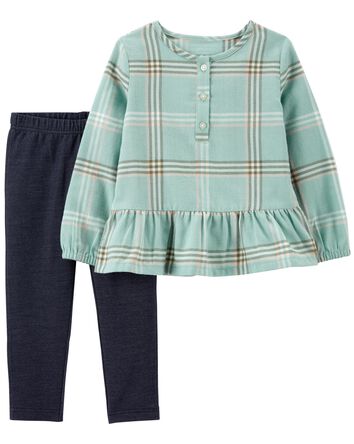 Toddler 2-Piece Babydoll Shirt & Knit Denim Pant Set
