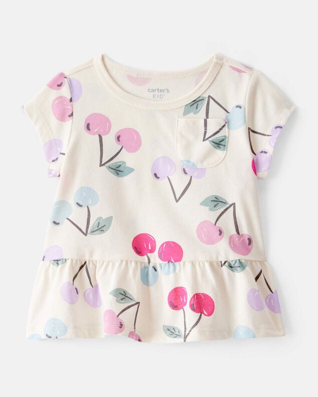 Product image 1 of Baby Girl Cherry Print Short-Sleeve Peplum Top - White