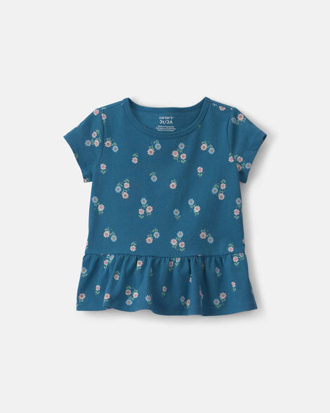toddler girl floral relaxed peplum top - blue