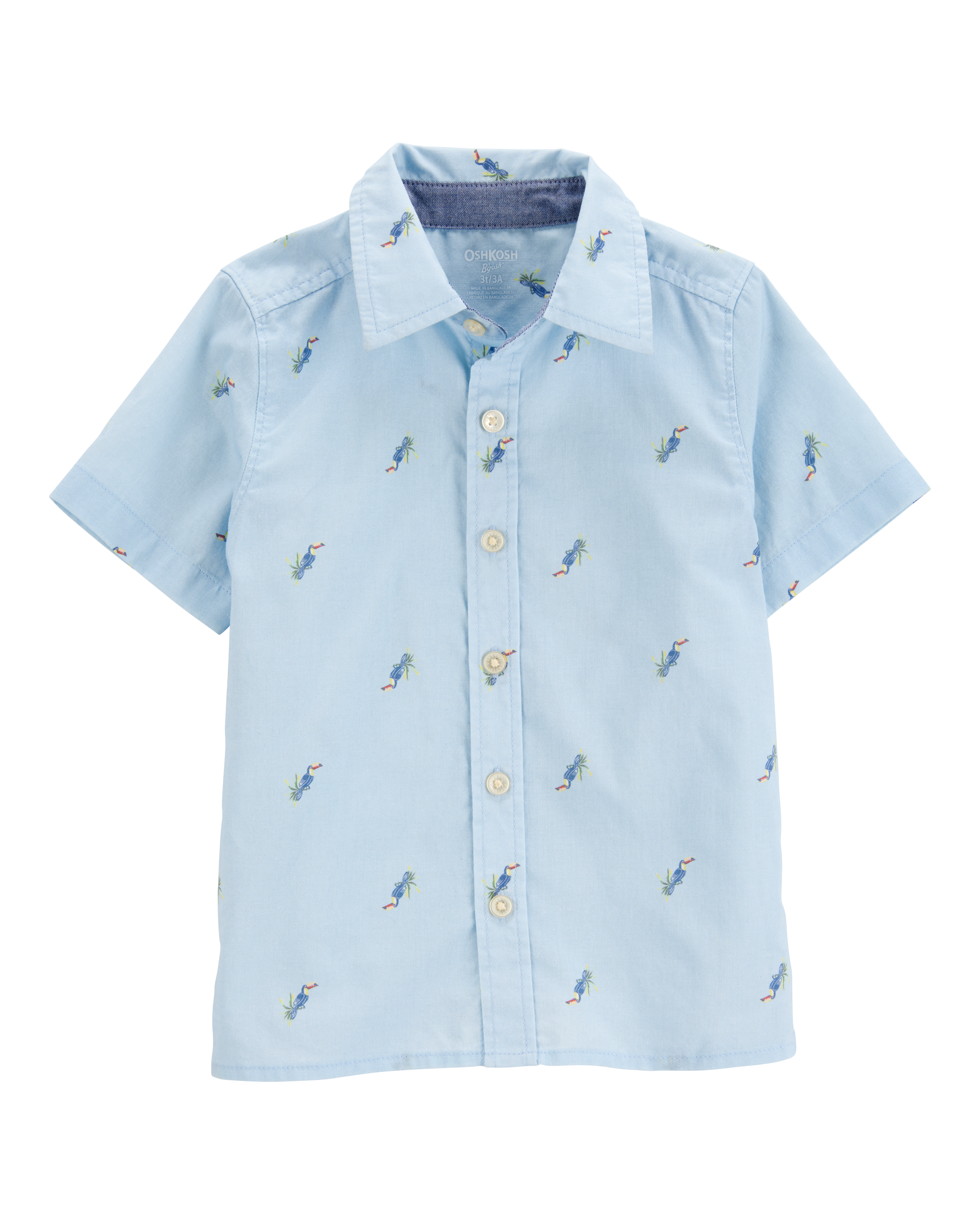 Toddler Toucan Print Short-Sleeve Button-Front Shirt - Blue