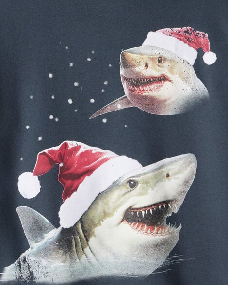 Boys DayDream Fleece Christmas Santa Shark Long-Sleeve Hoodie - Navy