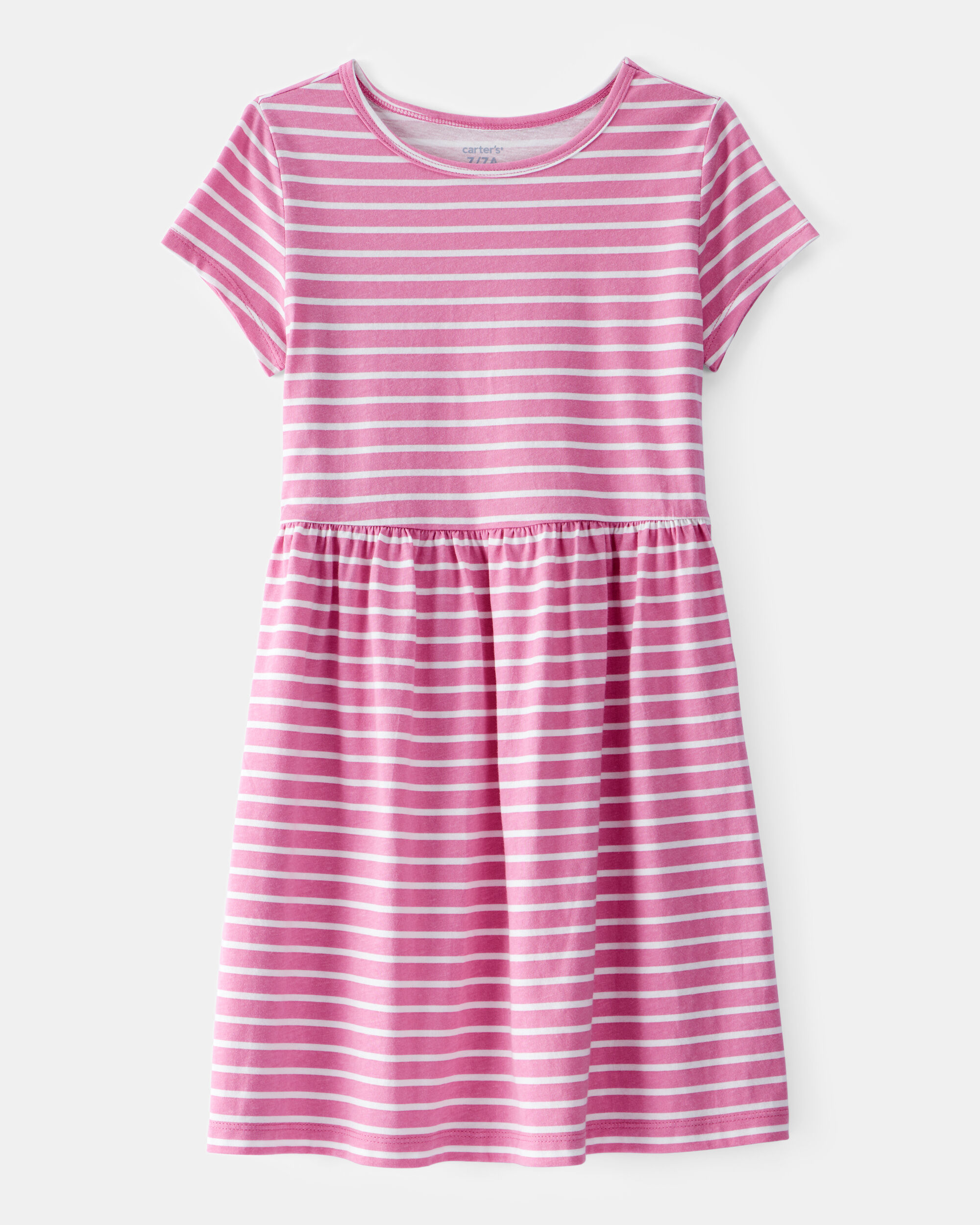 Girls Striped Short-Sleeve Dress - Pink