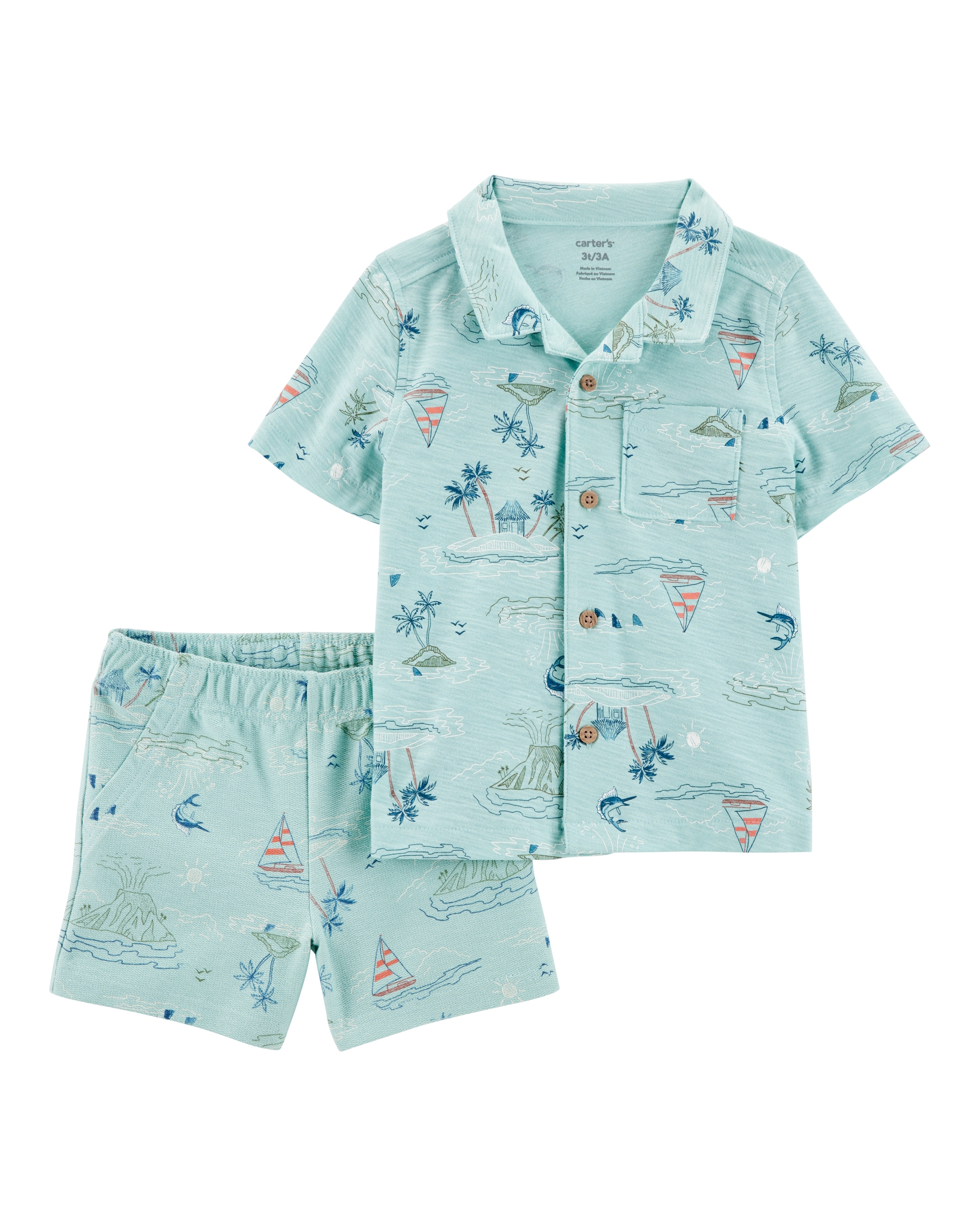 Baby 2-Piece Button-Down Shirt & Pull-On Short Set