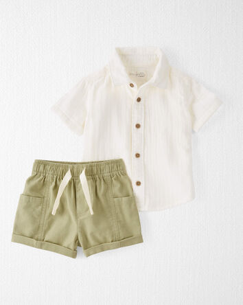 Baby Button-Front Shirt and Shorts Set Made with Organic Cotton