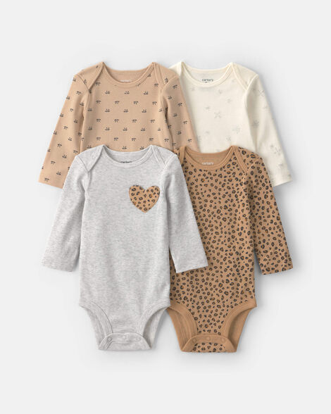 baby girl 4-pack leopard print long-sleeve multipack bodysuits