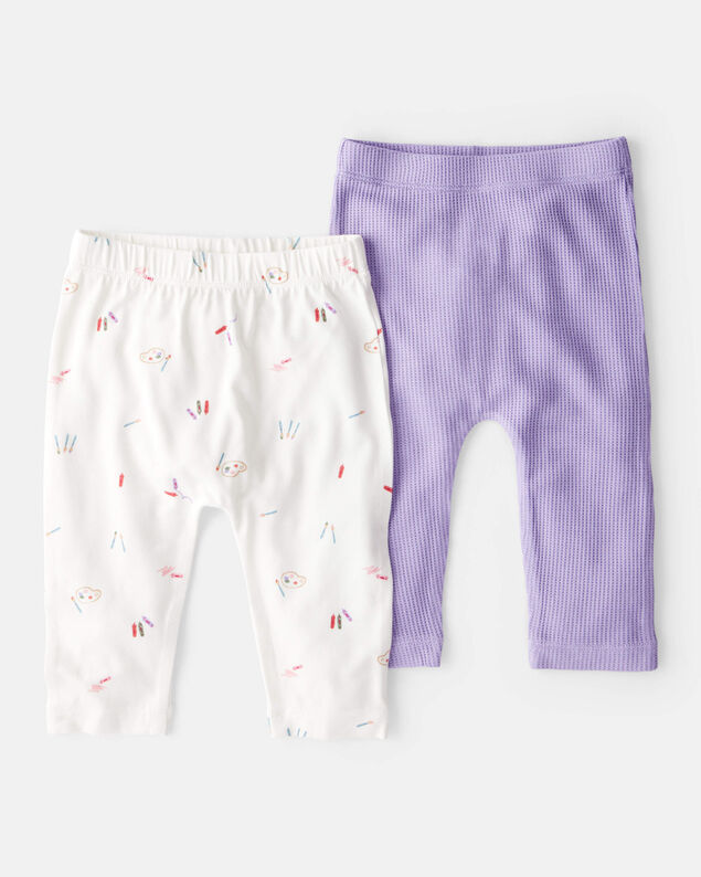 Product image 1 of Baby Girl Paint Print PurelySoft Pull-On Pants - White/Purple