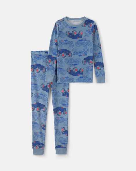 boys 2-piece monster truck dream plush snug fit pajama set - blue