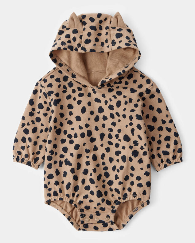 Product image 1 of Baby Leopard Hooded Long-Sleeve Bubble Romper - Brown
