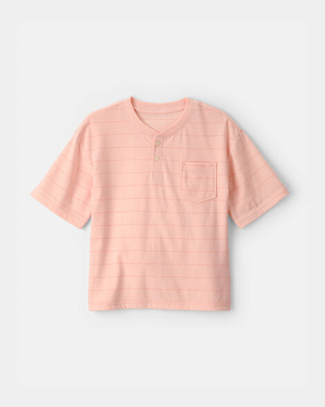 Boys Striped Henley T-Shirt - Orange