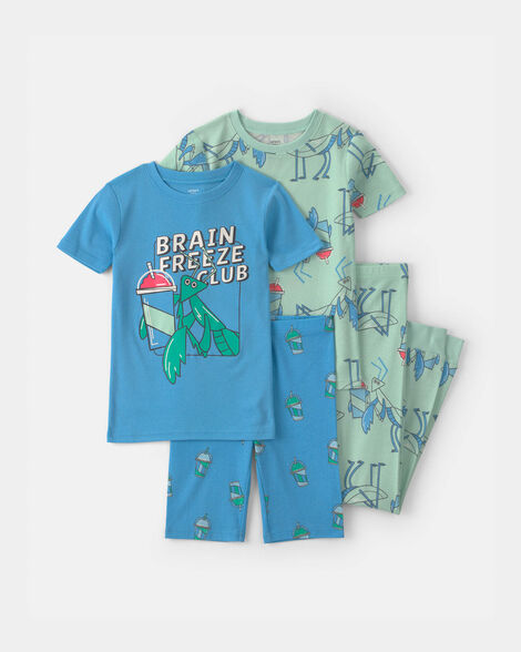 boys 'brain freeze club' 100% cotton 4-piece pajama set - blue/green