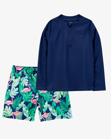 Product image 1 of Kid 2-Piece Tropical Rashguard & Swim Trunk Set