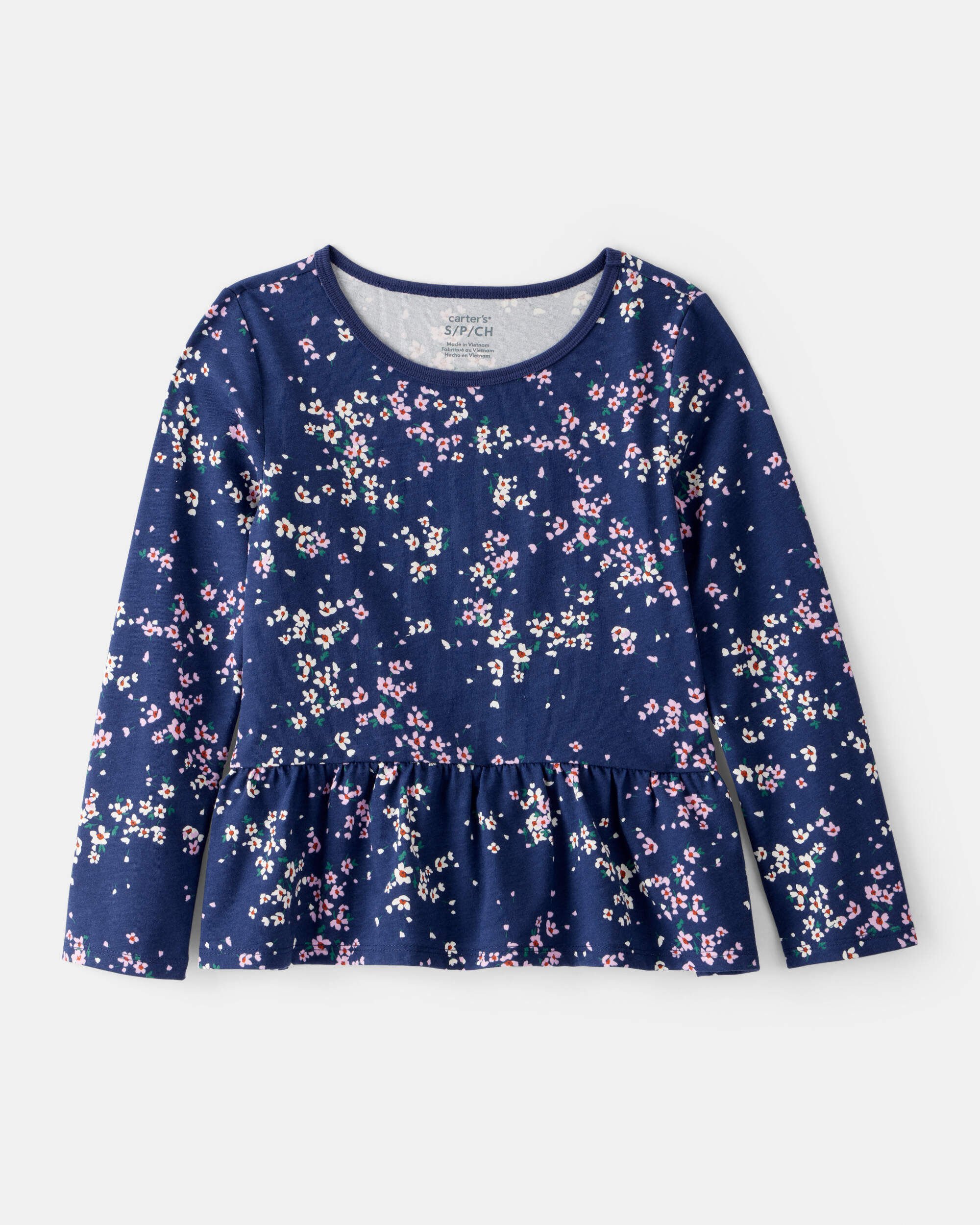 Girls Floral Long-Sleeve Peplum Top - Navy - Carter's | Carter's
