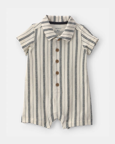 baby boy striped short-sleeve romper - black/ivory
