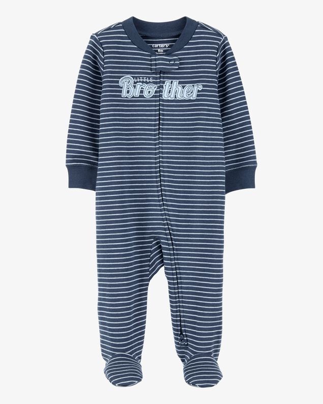 Product image 1 of Baby Boy Striped Little Bro 2-Way Zip Cotton Sleep & Play Pajamas - Blue