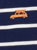 Navy - Baby Striped Car Cotton Romper, Selected