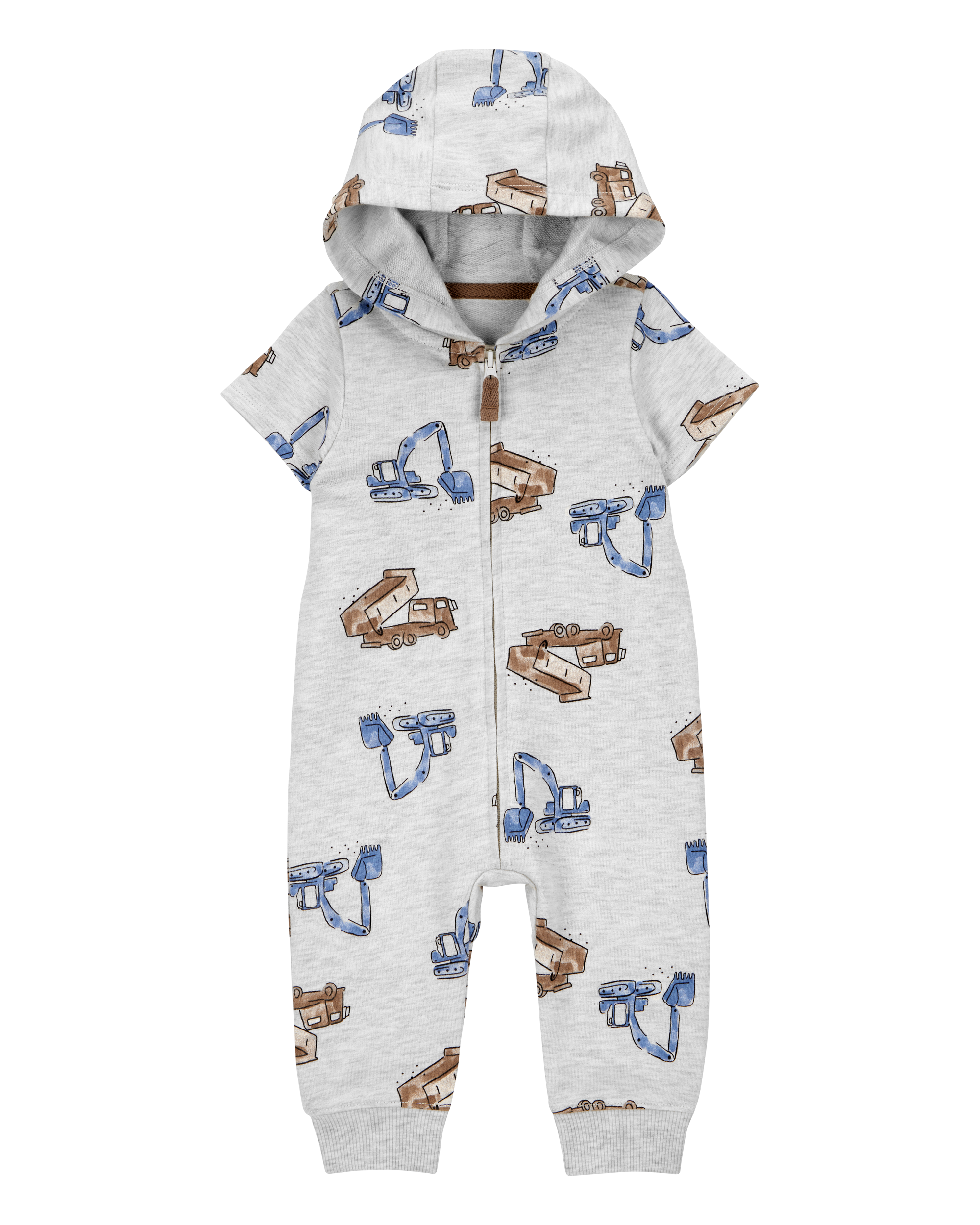 Baby Boy Construction Hooded Jumpsuit - Grey