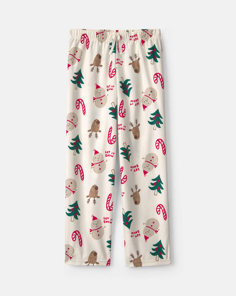 kids christmas icon fleece loose fit pajama bottoms - cream