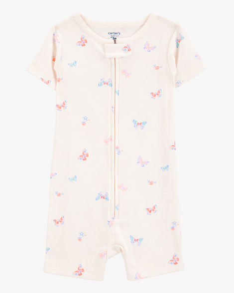 toddler 1-piece butterfly 100% snug fit cotton romper pajamas - ivory