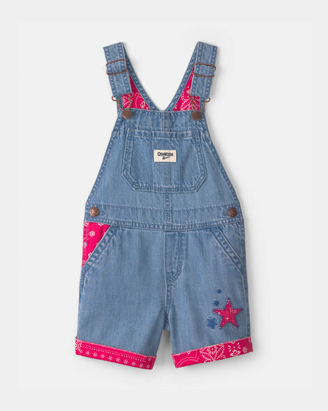 Toddler Girl Bandana Denim Shortall - Medium Wash