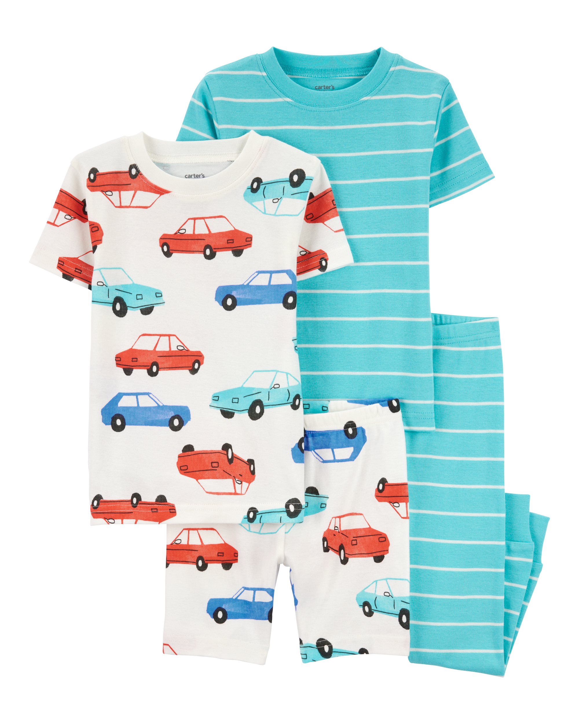 Baby Boy 4-Piece Striped Car 100% Snug Fit Cotton Pajamas - Blue