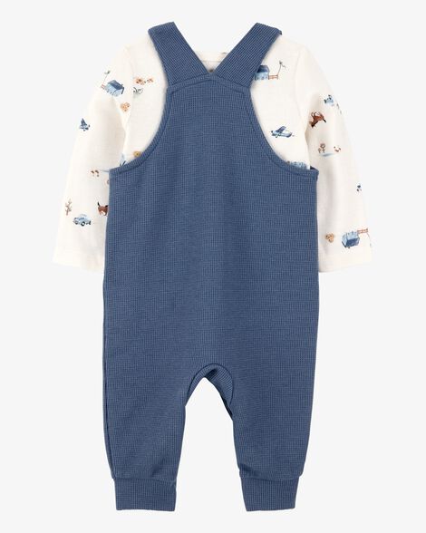  Product image 2 of Baby 2-Piece Long-Sleeve Tee & Waffle Knit Coverall Set - Blue/White
