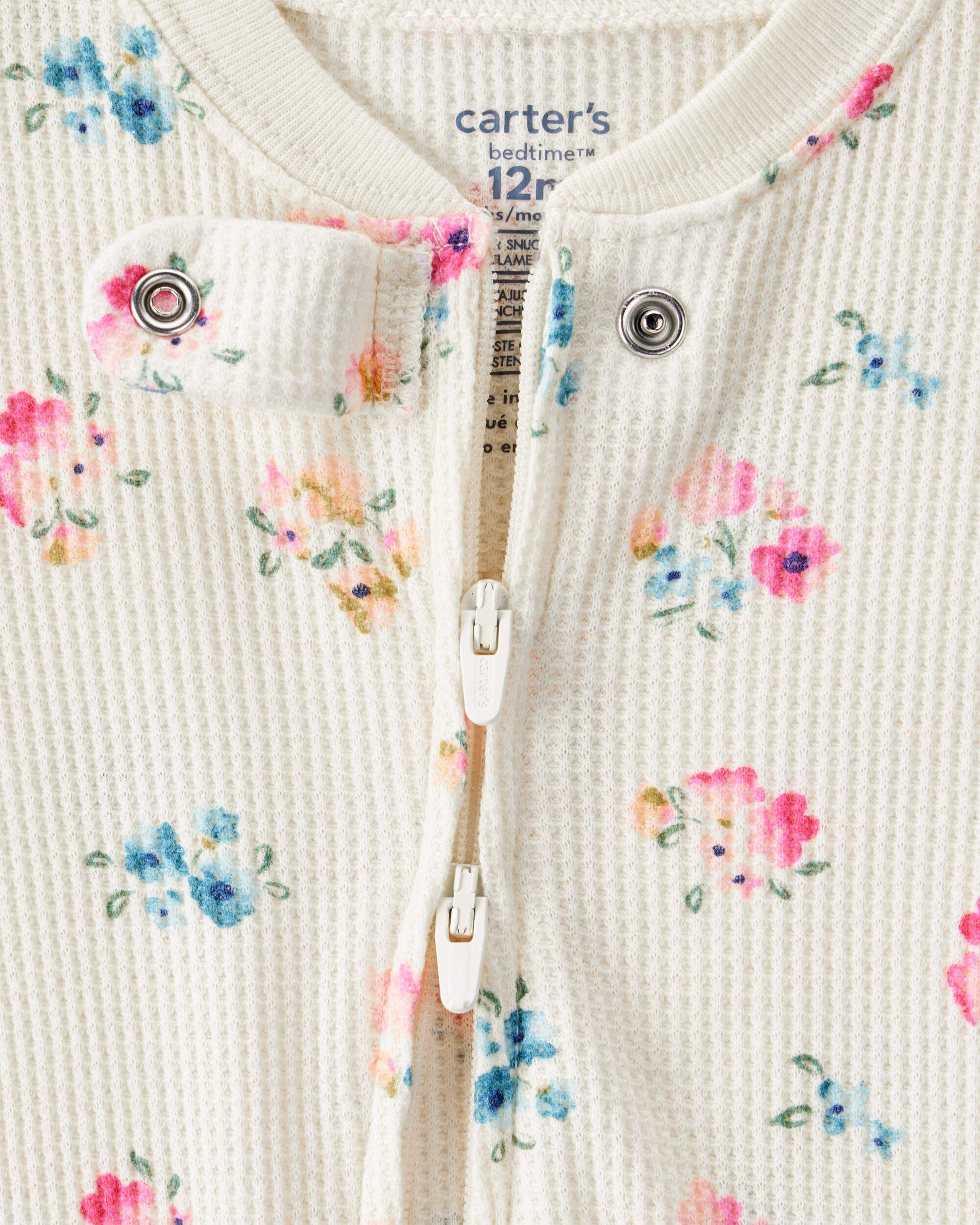 Toddler Girl Floral Cotton Long-Sleeve Snug Fit 1-Piece Pajamas - White