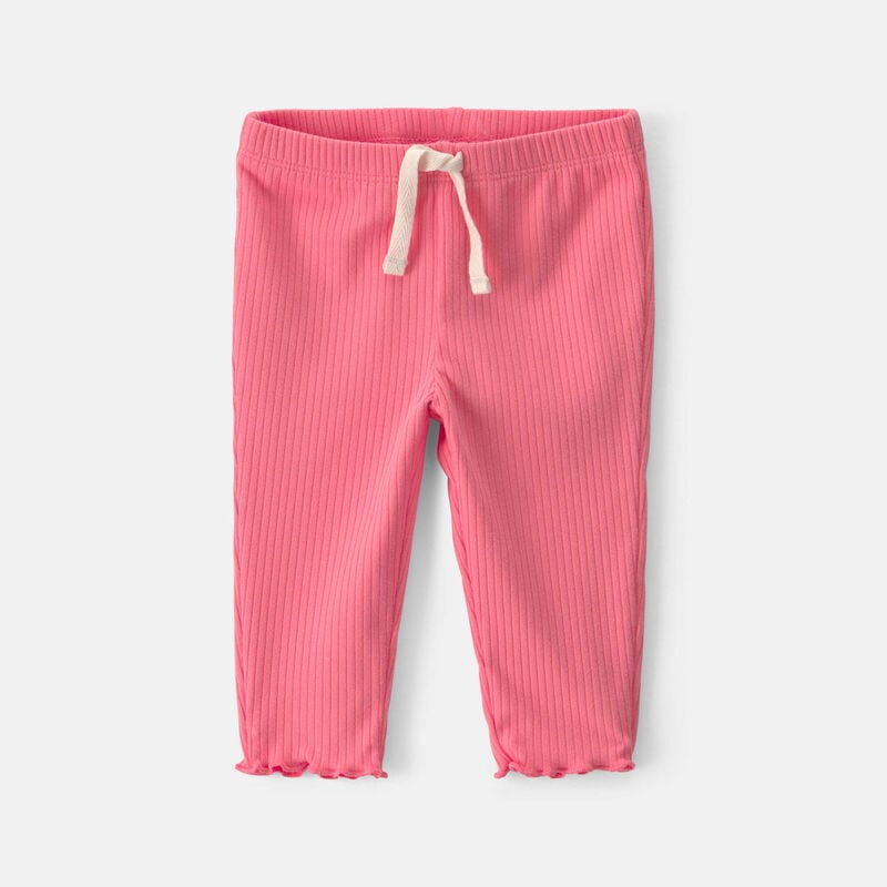 Baby Girl Pull-On Ribbed Leggings - Coral