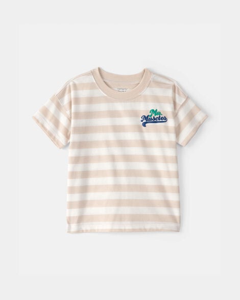 toddler boy 'mr. muscles' striped top - tan