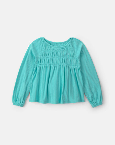 Girls Long-Sleeve Peplum Top - Turquoise