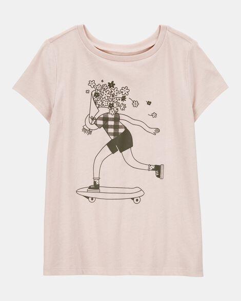 kid floral skater girl graphic tee - tan