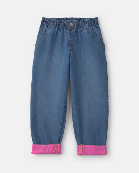 girls medium wash denim straight jeans - blue/pink