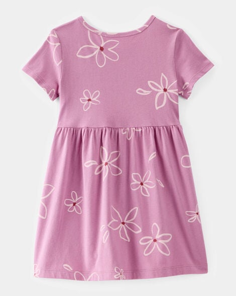 Product image 2 of Toddler Girl Flower Print Short-Sleeve Knit Dress - Pink