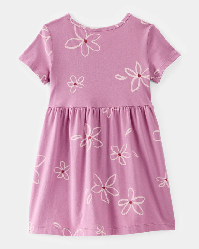Product image 2 of Toddler Girl Flower Print Short-Sleeve Knit Dress - Pink