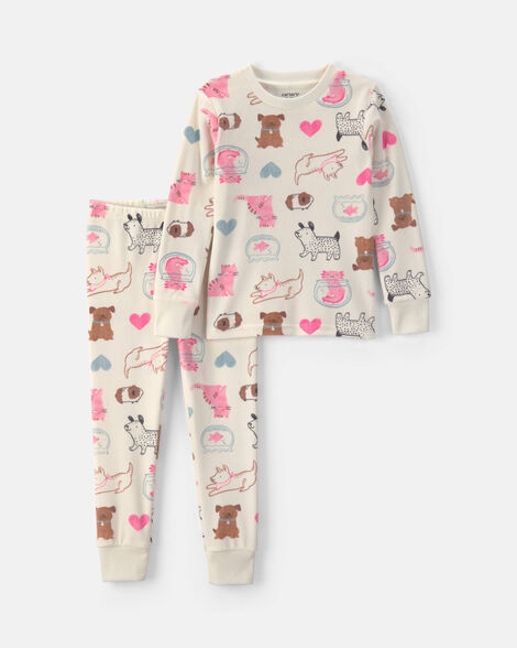 toddler girl 2-piece pets dreamplush snug fit pajama set - cream