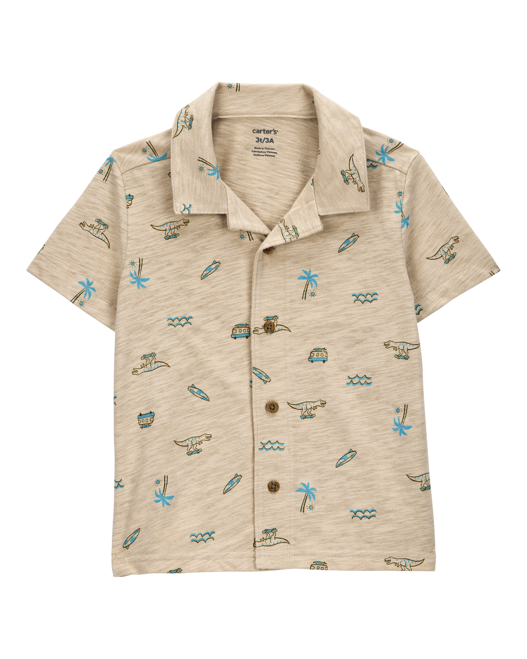 Toddler Beach Print Knit Short-Sleeve Fashion Top - Khaki