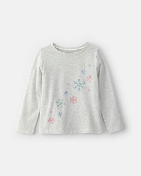 girls snowflake long-sleeve graphic tee - grey
