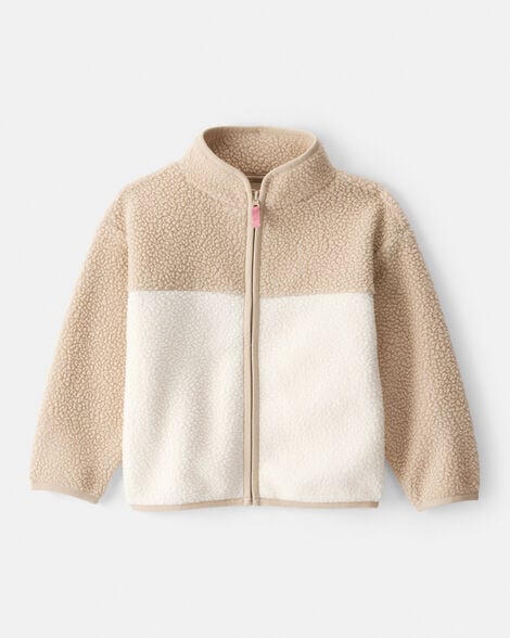 Toddler Girl Color Block Zip-Up Jacket - Brown