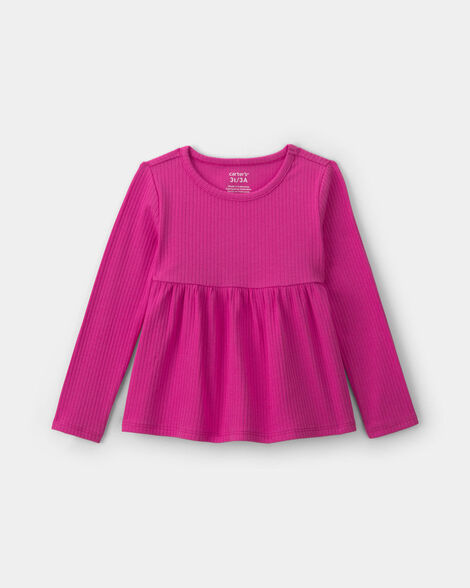 toddler girl long-sleeve peplum top - pink