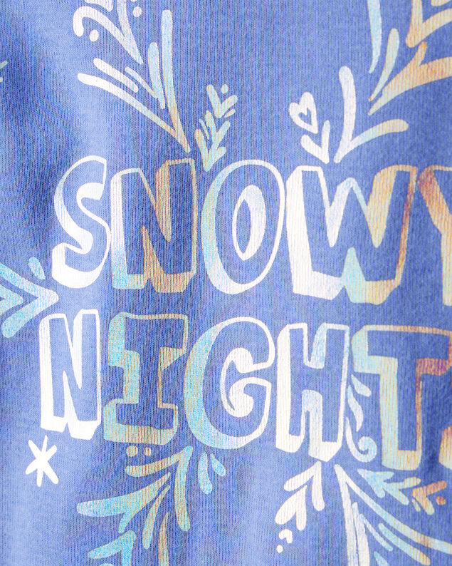 Product image 2 of Girls Snowflake Print 100% Cotton Long-Sleeve Snug Fit 4-Piece Pajamas - Blue